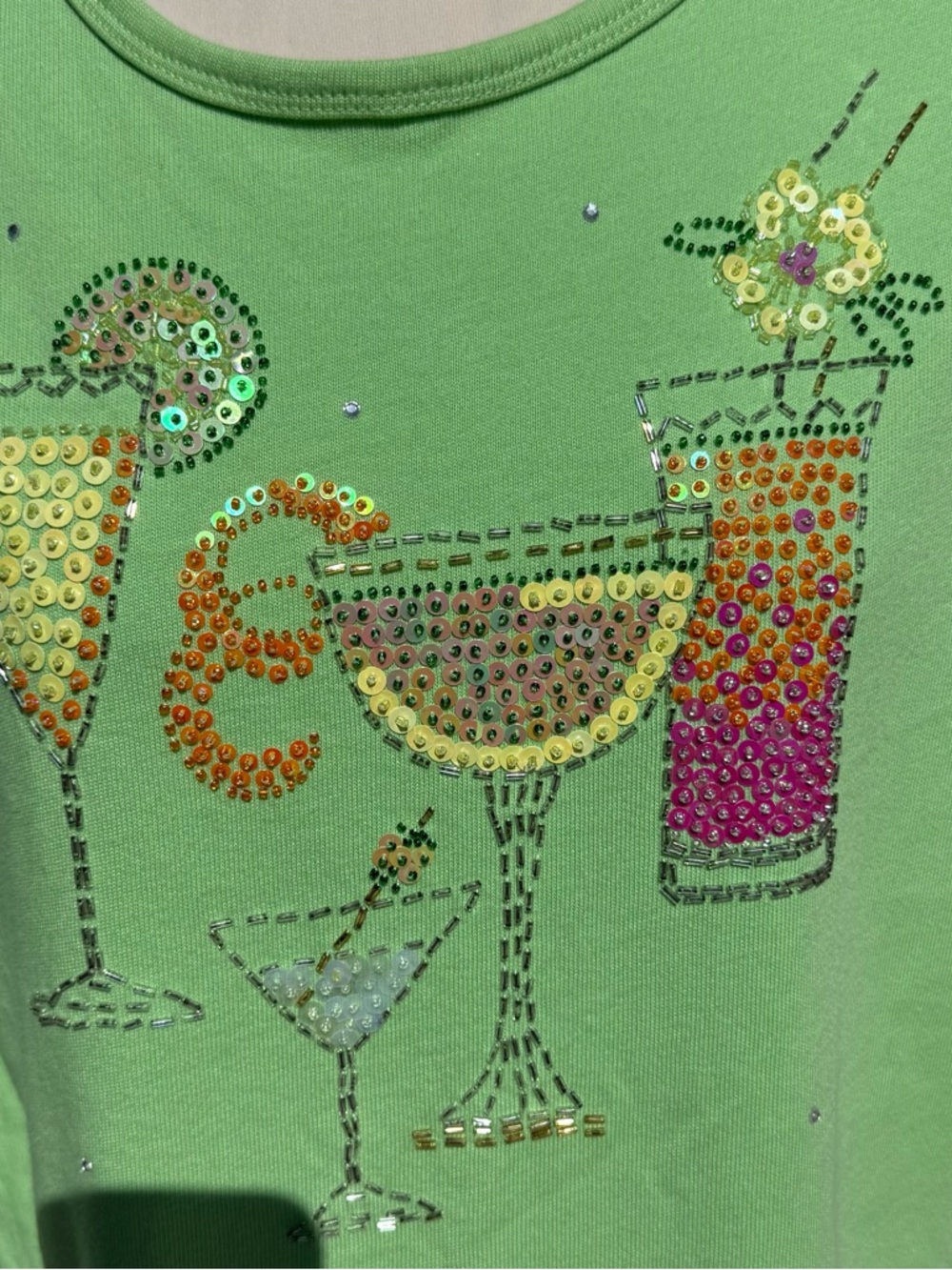 Quacker Factory Large Lime Green top sequin embellished cocktail design EUC